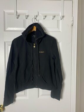 bebe Black Zip-Up Hoodie Sweater with Gold Accent #6